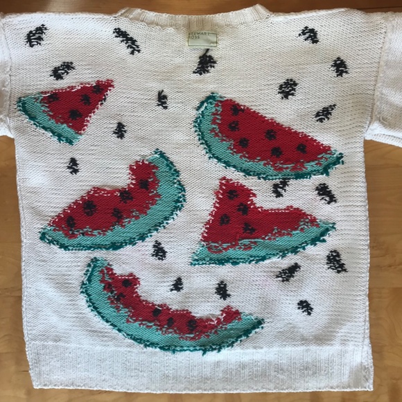 Vintage Collectible Stewart Ross Hand-Knit Watermelon Sweater - Picture 4 of 7